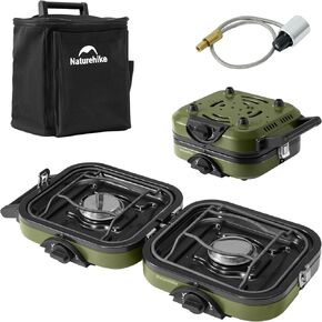 Naturehike 2 Burner Folding Camping Stove, Portable Propane Gas Stove with Carry Bag, 16000 BTU High-Performance Camp Stove with ETL Certification, Adjustable Burners & Piezo Ignition