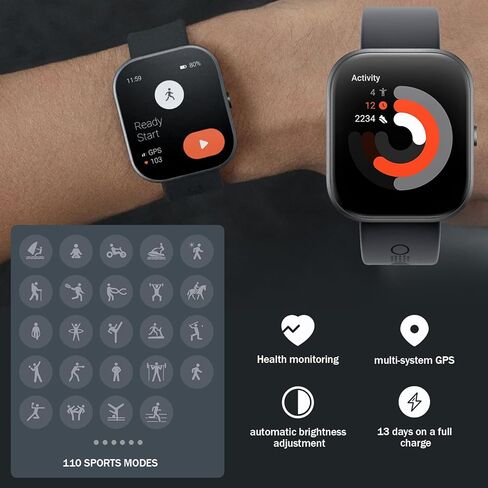 CMF Watch Pro Smartwatch,1.96'' AMOLED Display, IP68 Water Resistant Multi-System GPS Fitness Tracker with Health Monitoring, 13Day Battery Life, Black Grey in Kuwait