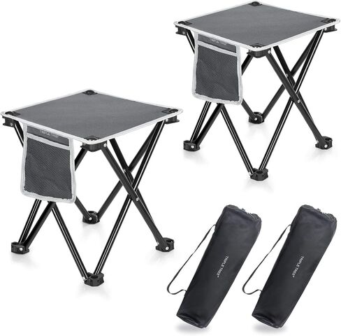 Triple Tree 2 Pack Folding Camping Stool, 13.8 Inch Small Portable Lightweight Stool with Side Pocket, Foot Stool with Carry Bag for Hiking, Fishing and Beach, Hold up to 400lbs, Grey in Saudi Arabia