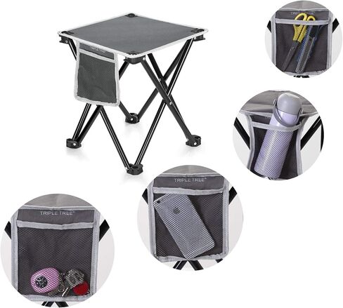 Triple Tree 2 Pack Folding Camping Stool, 13.8 Inch Small Portable Lightweight Stool with Side Pocket, Foot Stool with Carry Bag for Hiking, Fishing and Beach, Hold up to 400lbs, Grey in Saudi Arabia
