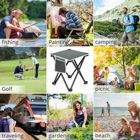 Triple Tree 2 Pack Folding Camping Stool, 13.8 Inch Small Portable Lightweight Stool with Side Pocket, Foot Stool with Carry Bag for Hiking, Fishing and Beach, Hold up to 400lbs, Grey in Saudi Arabia