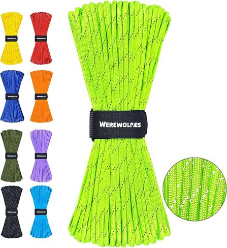 WEREWOLVES Reflective Paracord Rope 7 Strand Type III Parachute Cord 4mm 100ft / 200ft for Tent Camping Hiking Fishing Survival Tactical Clothesline DIY Projects in Saudi Arabia
