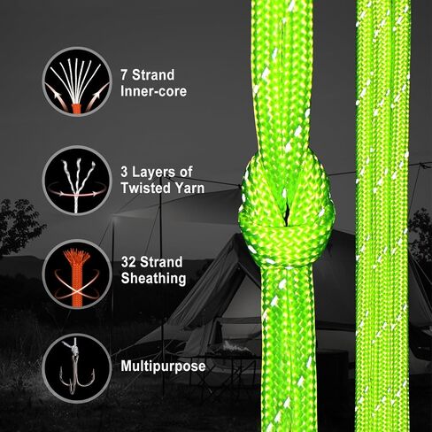 WEREWOLVES Reflective Paracord Rope 7 Strand Type III Parachute Cord 4mm 100ft / 200ft for Tent Camping Hiking Fishing Survival Tactical Clothesline DIY Projects in Saudi Arabia
