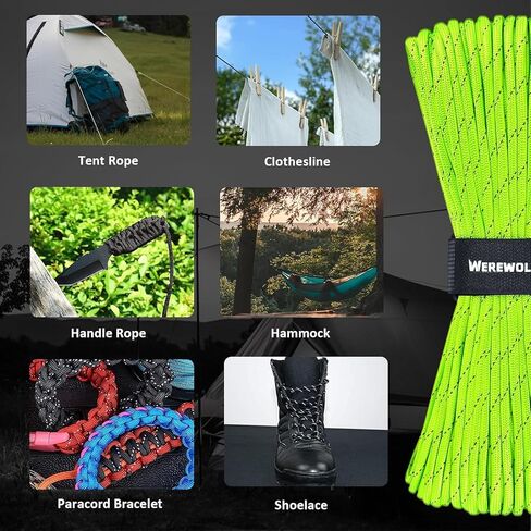 WEREWOLVES Reflective Paracord Rope 7 Strand Type III Parachute Cord 4mm 100ft / 200ft for Tent Camping Hiking Fishing Survival Tactical Clothesline DIY Projects in Saudi Arabia