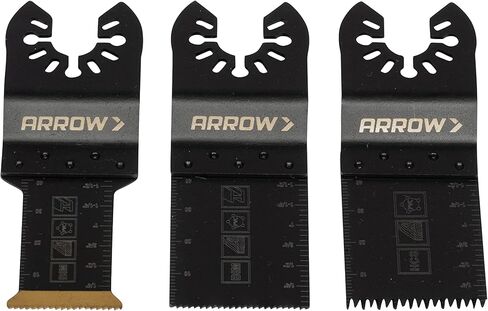 Arrow OSC201VP-3 Titanium Metal/Wood Variety Pack Oscillating Tool Blades for Metal, Wood, Wood with Nails, PVC, Copper Pipe, Drywall, Universal, Fits Most Multitools, 1-1/4, 1-1/4, 1-3/4, 3-Pack in Saudi Arabia
