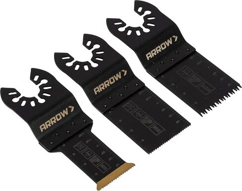 Arrow OSC201VP-3 Titanium Metal/Wood Variety Pack Oscillating Tool Blades for Metal, Wood, Wood with Nails, PVC, Copper Pipe, Drywall, Universal, Fits Most Multitools, 1-1/4, 1-1/4, 1-3/4, 3-Pack in Saudi Arabia