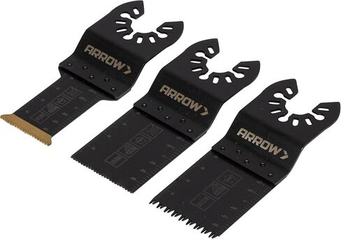 Arrow OSC201VP-3 Titanium Metal/Wood Variety Pack Oscillating Tool Blades for Metal, Wood, Wood with Nails, PVC, Copper Pipe, Drywall, Universal, Fits Most Multitools, 1-1/4, 1-1/4, 1-3/4, 3-Pack in Saudi Arabia