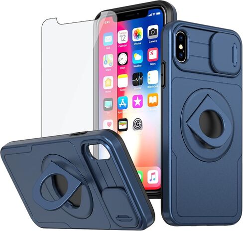 Asuwish Phone Case for iPhone Xs Max with Slide Camera Cover Tempered Glass Screen Protector Stand Ring Holder Rugged Slim Cell i X XR Xsmax 10x SX Xmax 10xs 10s 10 Plus Xmaxs Women Girls Men Green in Saudi Arabia