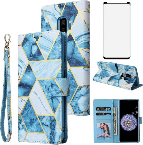 Asuwish Compatible with Samsung Galaxy S9 Plus Wallet Case Tempered Glass Screen Protector Leather Flip Cover Card Holder Kickstand Stand Cell Phone Cases for Glaxay S9+ 9S 9+ S 9 9plus S9plus Purple in Saudi Arabia