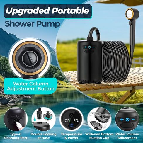 Portable Shower for Camping,6000mAh Rechargeable Camping Shower with Intelligent LED Display,IPX7 Waterproof Outdoor Shower Kit for Hiking, Travel, Car, Pet in Saudi Arabia