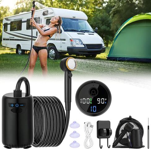 Portable Shower for Camping,6000mAh Rechargeable Camping Shower with Intelligent LED Display,IPX7 Waterproof Outdoor Shower Kit for Hiking, Travel, Car, Pet in Saudi Arabia
