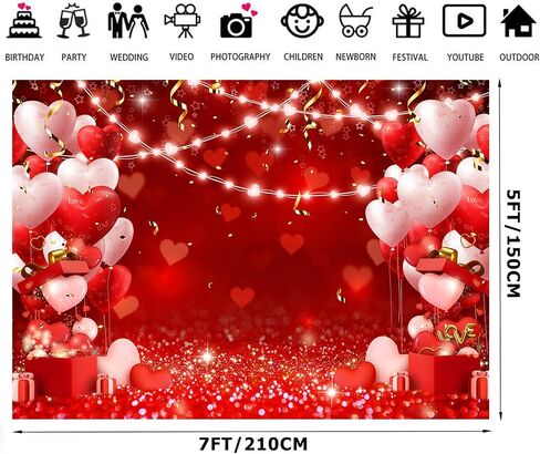 Valentine Backdrops for Photography Galentines Backdrop Red Hearts Background 10x8ft F119 in Saudi Arabia