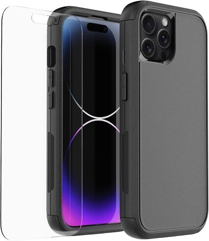 droperprote for iPhone 15 Case with Tempered Glass Screen Protector 3 in 1 Heavy Duty Rugged Shockproof Protective Phone Case for iPhone 15 6.1" (Black) in Saudi Arabia