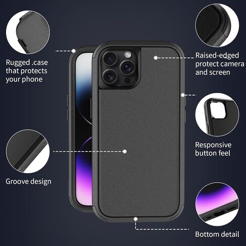 droperprote for iPhone 15 Case with Tempered Glass Screen Protector 3 in 1 Heavy Duty Rugged Shockproof Protective Phone Case for iPhone 15 6.1" (Black) in Saudi Arabia