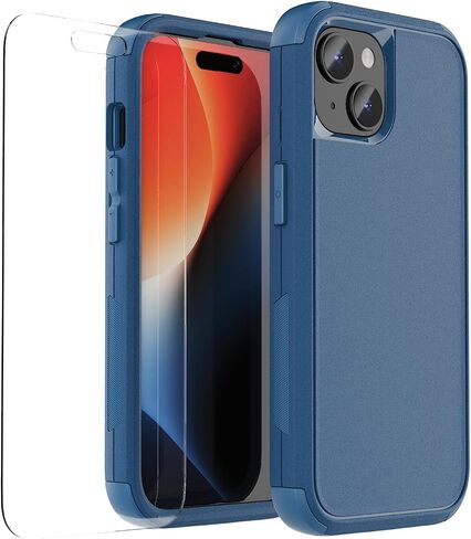 droperprote for iPhone 15 Case with Tempered Glass Screen Protector 3 in 1 Heavy Duty Rugged Shockproof Protective Phone Case for iPhone 15 6.1" (Black) in Saudi Arabia