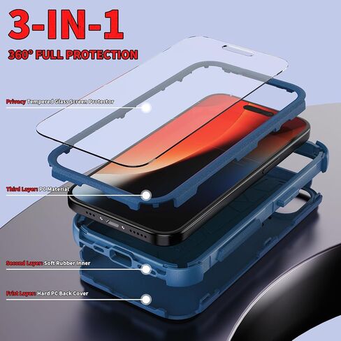 droperprote for iPhone 15 Case with Tempered Glass Screen Protector 3 in 1 Heavy Duty Rugged Shockproof Protective Phone Case for iPhone 15 6.1" (Black) in Saudi Arabia