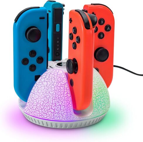 Controller Charger for Nintendo Switch Joy Con, Charging Dock for 4 Joycon Controllers, Charging Station Compatible with Switch OLED Accessories with Color Light and Charging Cable (Black) in Saudi Arabia