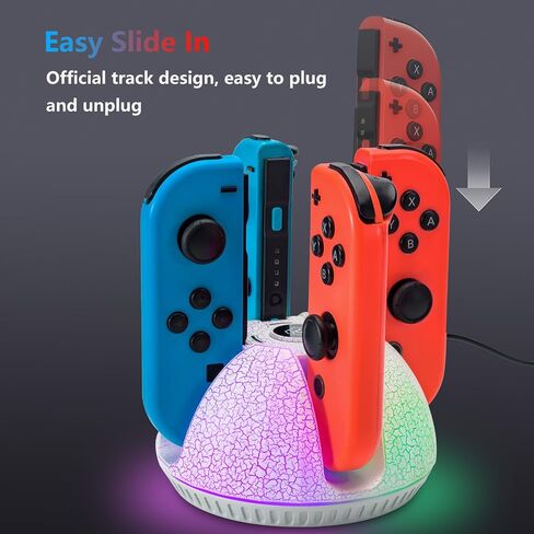 Controller Charger for Nintendo Switch Joy Con, Charging Dock for 4 Joycon Controllers, Charging Station Compatible with Switch OLED Accessories with Color Light and Charging Cable (Black) in Saudi Arabia
