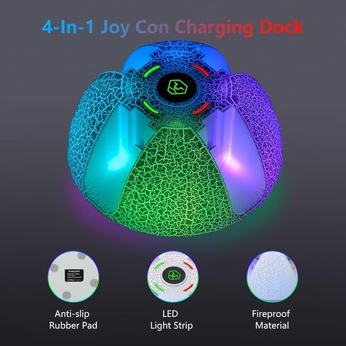 Controller Charger for Nintendo Switch Joy Con, Charging Dock for 4 Joycon Controllers, Charging Station Compatible with Switch OLED Accessories with Color Light and Charging Cable (Black) in Saudi Arabia