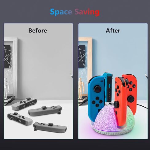 Controller Charger for Nintendo Switch Joy Con, Charging Dock for 4 Joycon Controllers, Charging Station Compatible with Switch OLED Accessories with Color Light and Charging Cable (Black) in Saudi Arabia