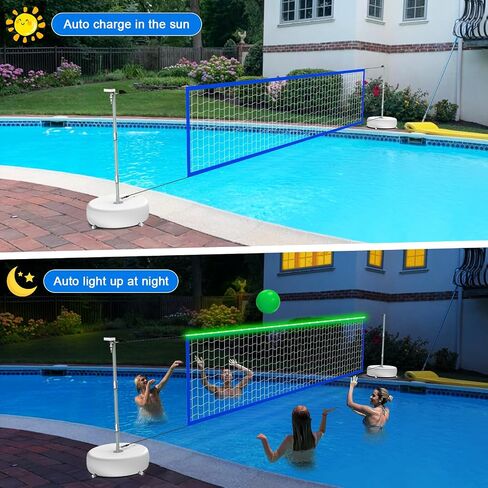 Pool Volleyball Net Set with Lights, Solar Powered Portable Outdoor LED Volleyball Net for Pool with 2 Glowing Balls,Pump and Weighted Bases, Adjustable Length 15ft-32ft for Inground Pool. in Saudi Arabia