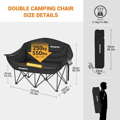 KingCamp Double Camping Chair XL Oversized for Adults, Folding Camping Loveseat for Outdoor Lawn Beach, 2 Person Portable Padded Camping Chair Heavy Duty in Saudi Arabia