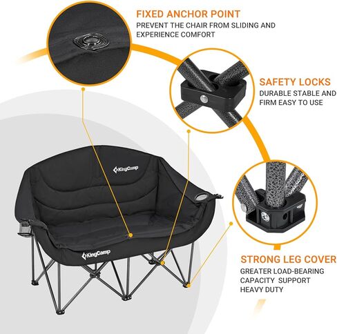 KingCamp Double Camping Chair XL Oversized for Adults, Folding Camping Loveseat for Outdoor Lawn Beach, 2 Person Portable Padded Camping Chair Heavy Duty in Saudi Arabia