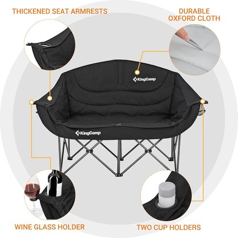 KingCamp Double Camping Chair XL Oversized for Adults, Folding Camping Loveseat for Outdoor Lawn Beach, 2 Person Portable Padded Camping Chair Heavy Duty in Saudi Arabia