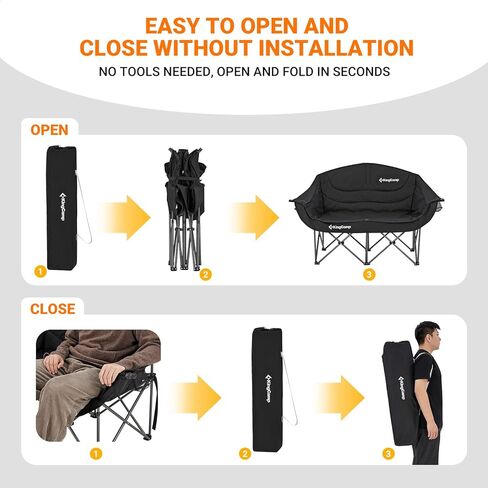 KingCamp Double Camping Chair XL Oversized for Adults, Folding Camping Loveseat for Outdoor Lawn Beach, 2 Person Portable Padded Camping Chair Heavy Duty in Saudi Arabia