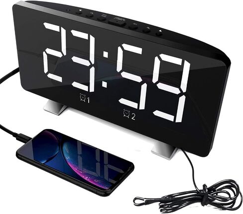 ThreeH Alarm Clock Radio for Bedroom with Dual USB Charging Ports 4 Diming Mode 7.3'' LED Screen 12/24 Hour Mode Snooze Function White in Kuwait