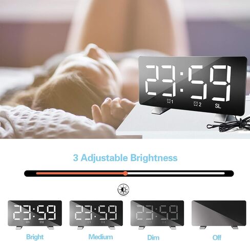 ThreeH Alarm Clock Radio for Bedroom with Dual USB Charging Ports 4 Diming Mode 7.3'' LED Screen 12/24 Hour Mode Snooze Function White in Kuwait