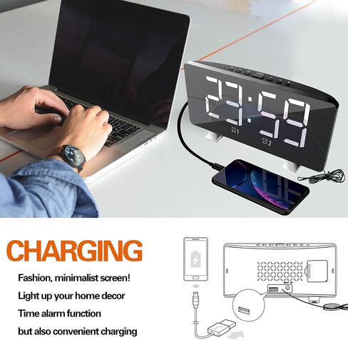 ThreeH Alarm Clock Radio for Bedroom with Dual USB Charging Ports 4 Diming Mode 7.3'' LED Screen 12/24 Hour Mode Snooze Function White in Kuwait