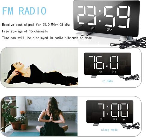 ThreeH Alarm Clock Radio for Bedroom with Dual USB Charging Ports 4 Diming Mode 7.3'' LED Screen 12/24 Hour Mode Snooze Function White in Kuwait