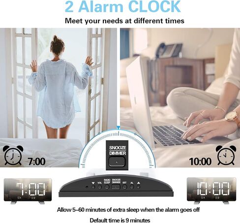 ThreeH Alarm Clock Radio for Bedroom with Dual USB Charging Ports 4 Diming Mode 7.3'' LED Screen 12/24 Hour Mode Snooze Function White in Kuwait