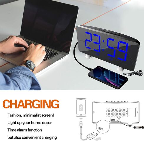 راديو على مدار الساعة الثالثة لغرفة النوم مع منافذ شحن USB مزدوجة 4 وضع Diming Mode 7.3 '' LED شاشة وضع 12/24 ساعة غفوة دالة أبيض in Kuwait