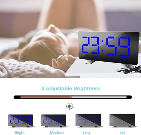 راديو على مدار الساعة الثالثة لغرفة النوم مع منافذ شحن USB مزدوجة 4 وضع Diming Mode 7.3 '' LED شاشة وضع 12/24 ساعة غفوة دالة أبيض in Kuwait