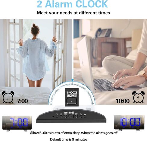 راديو على مدار الساعة الثالثة لغرفة النوم مع منافذ شحن USB مزدوجة 4 وضع Diming Mode 7.3 '' LED شاشة وضع 12/24 ساعة غفوة دالة أبيض in Kuwait