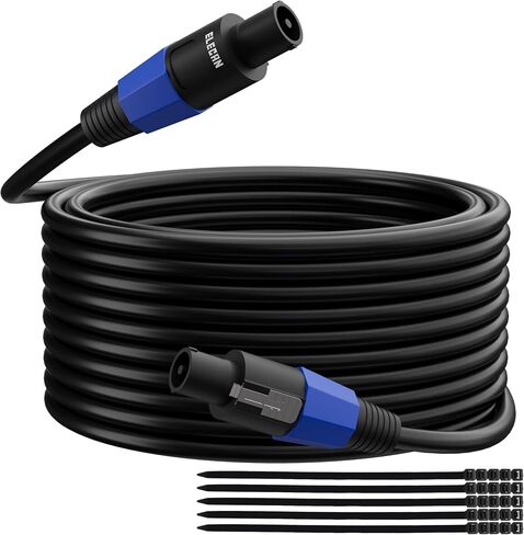 Elecan Professional Male Speakon to Speakon Cable 6 Ft/2 Pack with NL4FC Port, 12AWG Heavy-Duty High Power Audio Cord DJ/PA Amplifier Speaker Cable Wire with Twist Lock, 9.5mm OD, Black +Ties in Kuwait
