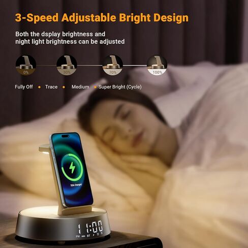 Alarm Clocks for Bedrooms with Wireless Charging Station, iPhone Charging Station with Dimmable Night Light Bluetooth Speaker, Wireless Charger for iPhone 16 15 14 13 Pro Max, Apple Watch, AirPods 3 in Saudi Arabia