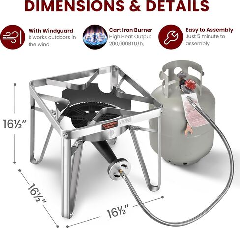 ARC Advanced Royal Champion ARC Propane Burner, 200,000 BTU Propane Stove with 0-20 PSI Regulator, Outdoor Burners for Cooking Gas Burner Gas Cooker Single Burner for Outdoor Cooking in Kuwait