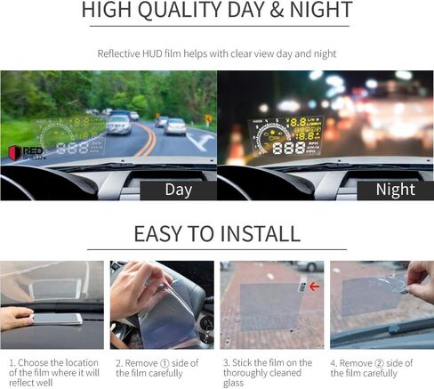 RED SHIELD Universal Head Up Display HUD Reflective Windshield Film 7.5" for All Car Makes and Models. Premium Quality High Definition HD Clarity. Compatible with All HUD Units and Smartphones. 2 PK in Saudi Arabia