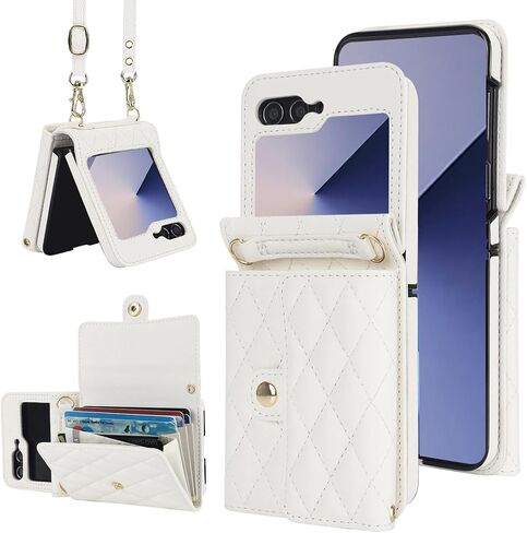 for Samsung Galaxy Z Flip 6 Accordion Crossbody Wallet Case, 4 Card Slots, RFID Blocking, and Adjustable Strap - Stylish and Versatile Accessory for The Modern Chic Woman (Black) in Saudi Arabia