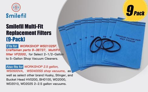 Smilefil 18 Pack Wet Dry Vacuum Bags Compatible with WORKSHOP WS01025F, Craftsman 9-38737, MultiFit VF2000, Select 2-1/2 to 5-Gallon Shop Vacuum Cleaners (9 Vacuum Bags with 3 Retaining Bands) in Saudi Arabia