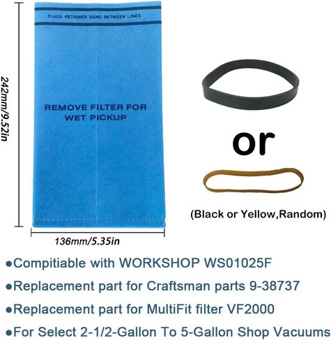 Smilefil 18 Pack Wet Dry Vacuum Bags Compatible with WORKSHOP WS01025F, Craftsman 9-38737, MultiFit VF2000, Select 2-1/2 to 5-Gallon Shop Vacuum Cleaners (9 Vacuum Bags with 3 Retaining Bands) in Saudi Arabia