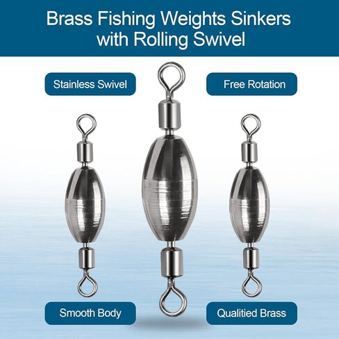 34Pcs Fishing Weights Swivel Brass Sinkers Fishing Weight, Bullet Sinker Weight Kit Tackle, Rolling Swivel Saltwater Freshwater Drop Shot Weights in Saudi Arabia