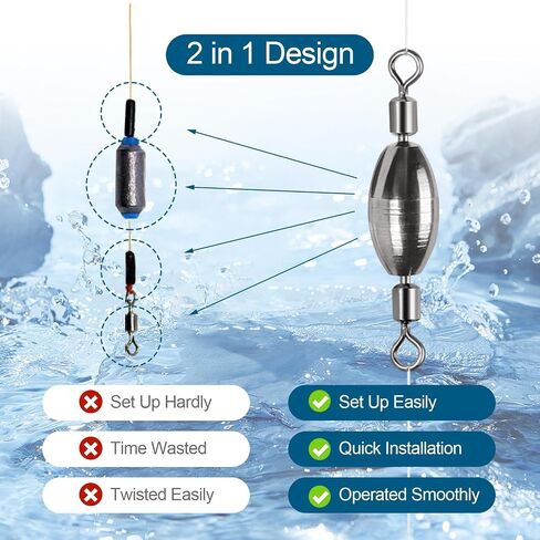 34Pcs Fishing Weights Swivel Brass Sinkers Fishing Weight, Bullet Sinker Weight Kit Tackle, Rolling Swivel Saltwater Freshwater Drop Shot Weights in Saudi Arabia