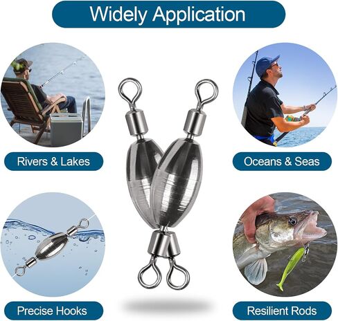 34Pcs Fishing Weights Swivel Brass Sinkers Fishing Weight, Bullet Sinker Weight Kit Tackle, Rolling Swivel Saltwater Freshwater Drop Shot Weights in Saudi Arabia