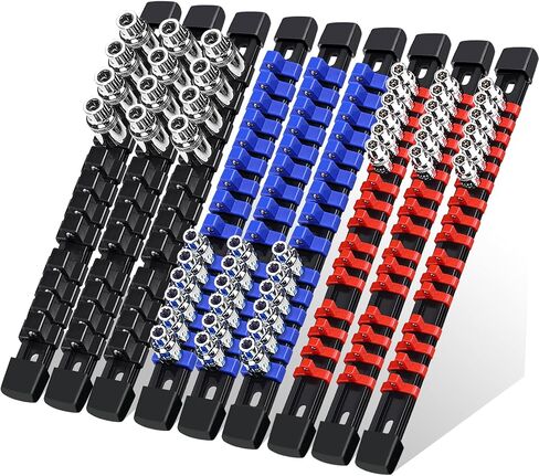 3-Piece Socket Organizer Rail Set, Premium Socket Holder, Heavy-Duty Socket Rack Kit With 43 Clips 1/4-Inch x 16 Clips, 3/8-Inch x 15 Clips, 1/2-Inch x 12 Clips – Ideal for Tool Storage in Saudi Arabia