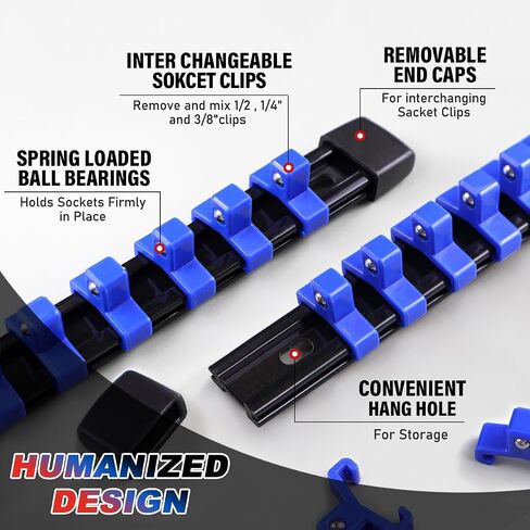 3-Piece Socket Organizer Rail Set, Premium Socket Holder, Heavy-Duty Socket Rack Kit With 43 Clips 1/4-Inch x 16 Clips, 3/8-Inch x 15 Clips, 1/2-Inch x 12 Clips – Ideal for Tool Storage in Saudi Arabia