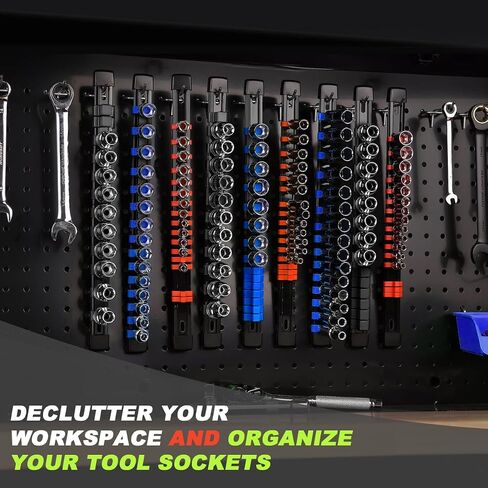 3-Piece Socket Organizer Rail Set, Premium Socket Holder, Heavy-Duty Socket Rack Kit With 43 Clips 1/4-Inch x 16 Clips, 3/8-Inch x 15 Clips, 1/2-Inch x 12 Clips – Ideal for Tool Storage in Saudi Arabia